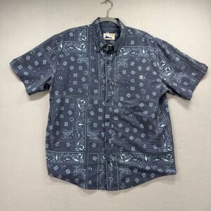 Huk Fishing Shirt Mens Large Blue Paisley Bandana Short Sleeve Angler Guide Flex